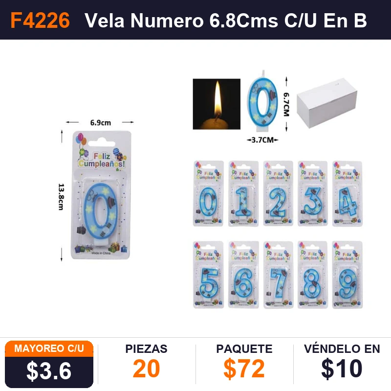 Vela Numero 6.8Cms 0-9 surtidos - Pack x20