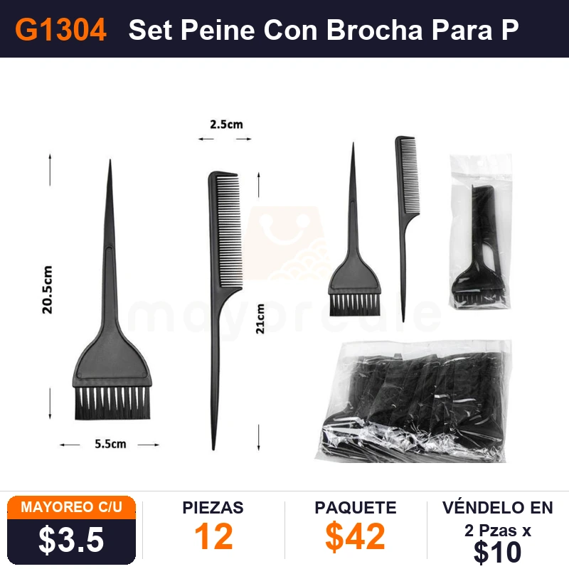 Set Peine Con Brocha Para Pintar Cabello - Pack x12