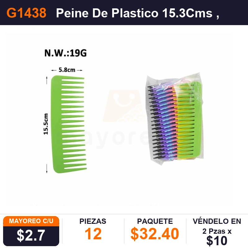 Peine De Plastico 15.3Cms - Pack x12