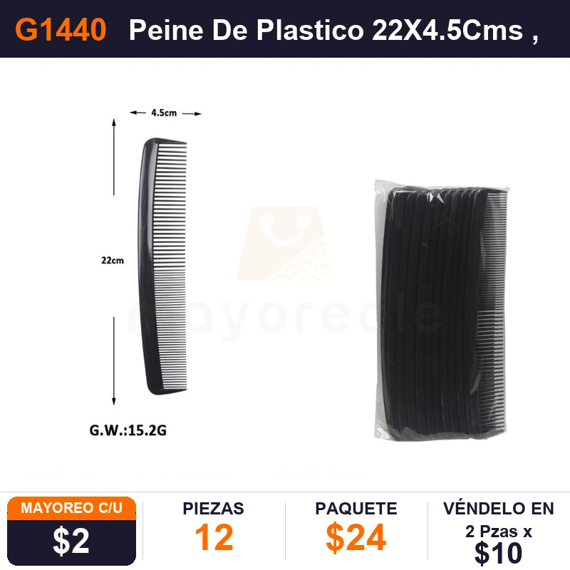 Peine De Plastico 22X4.5Cms - Pack x12