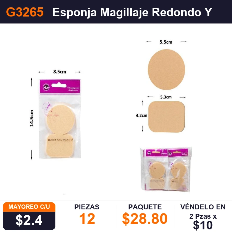 Esponja Magillaje Redondo Y Cuadradado - Pack x12