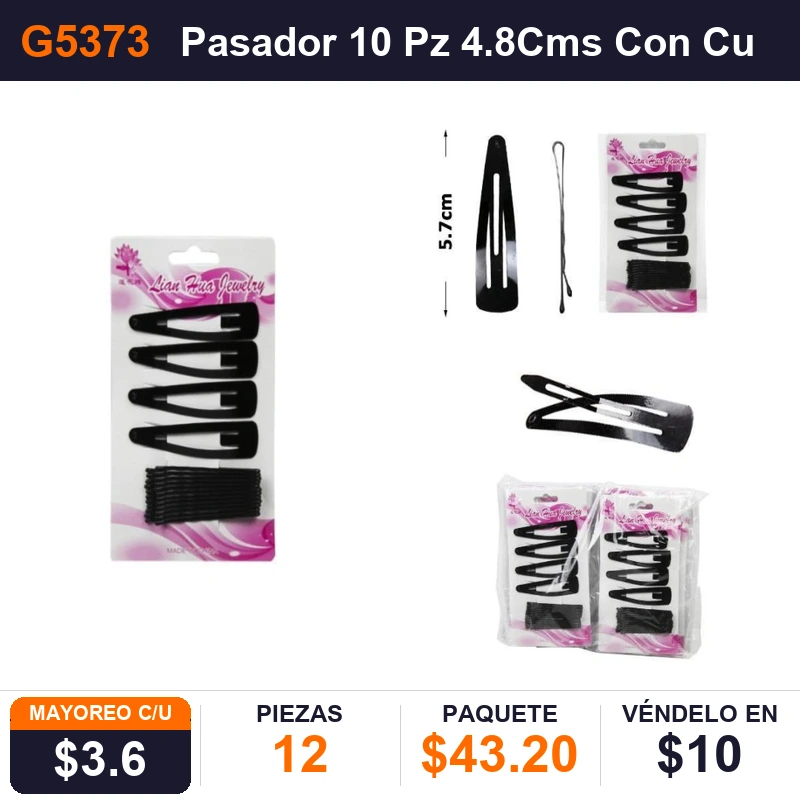 Pasador 10 Pz 4.8Cms Con Cuca 4 Pzs 6 Cms - Pack x12