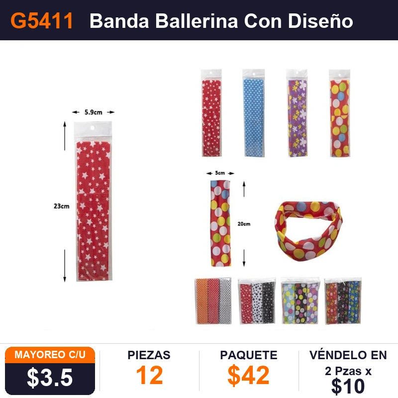 Banda Ballerina Con Diseño Estampado - Pack x12