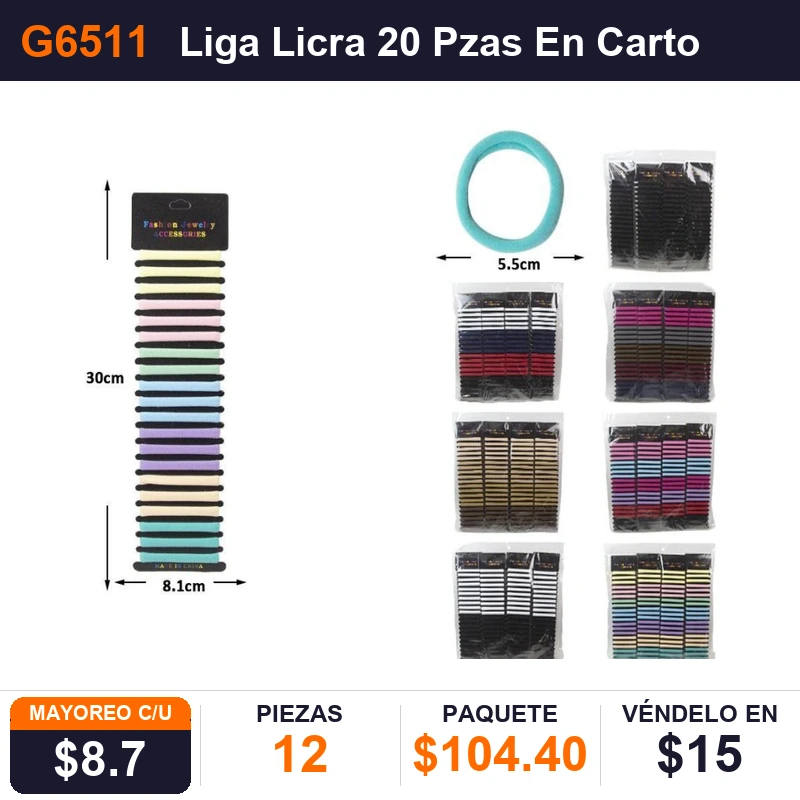 Liga Licra 20 Pzas En Carton De 30Cms - Pack x12