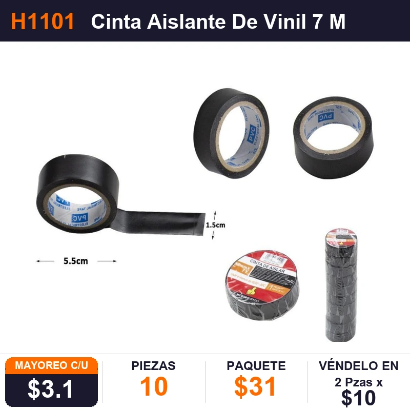 Cinta Aislante De Vinil 7 Metros - Pack x10