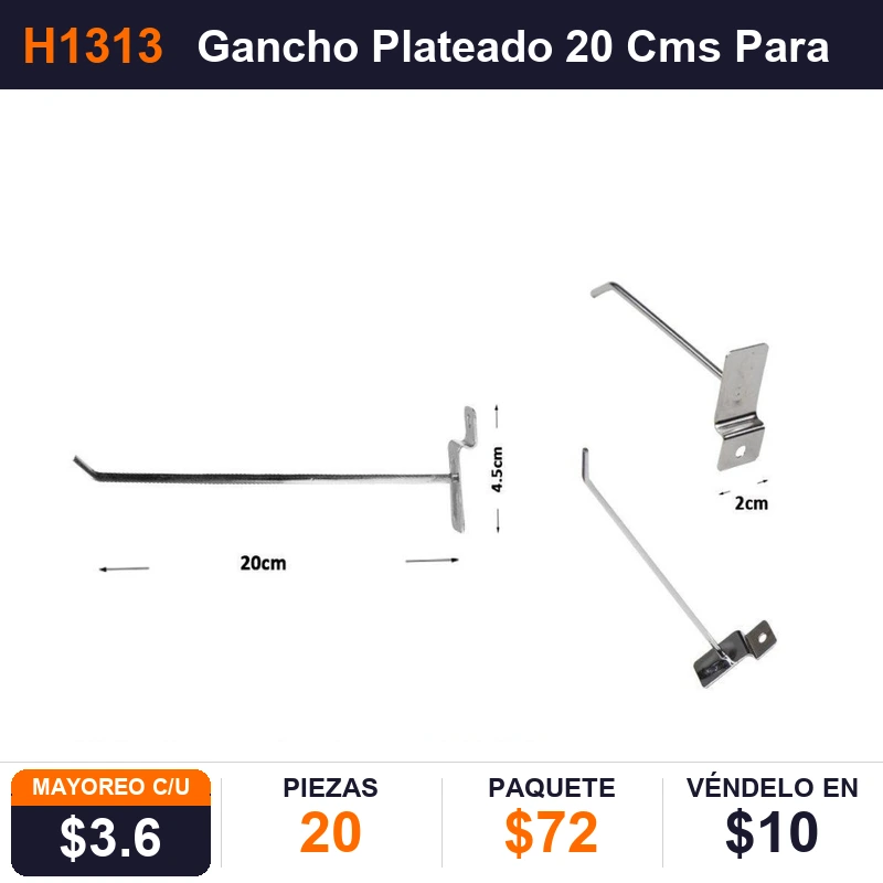 Gancho Plateado 20 Cms - Pack x20