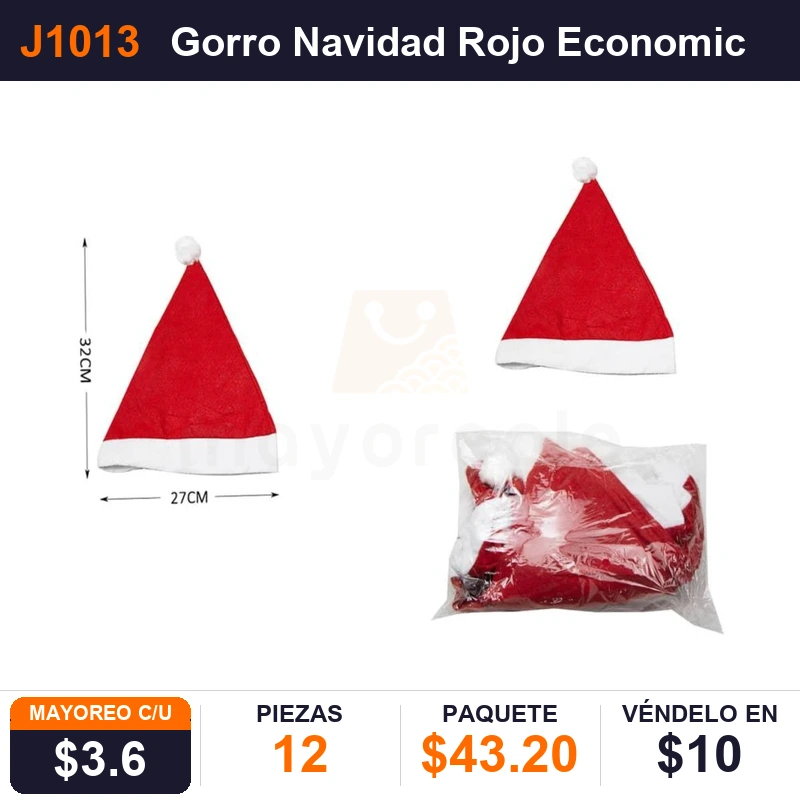Gorro Navidad Rojo Economico 28X35 Cms - Pack x12