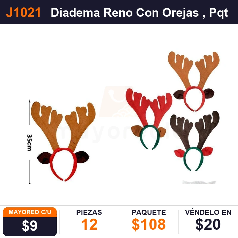 Diadema Reno Con Orejas - Pack x12