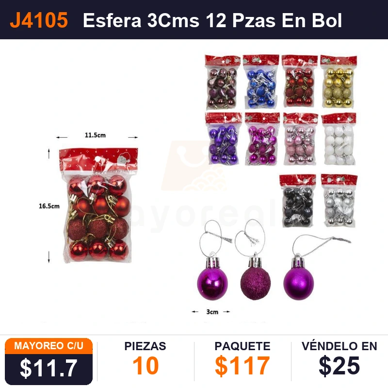 Esfera 3Cms 12 Pzas En Bolsa - Pack x10