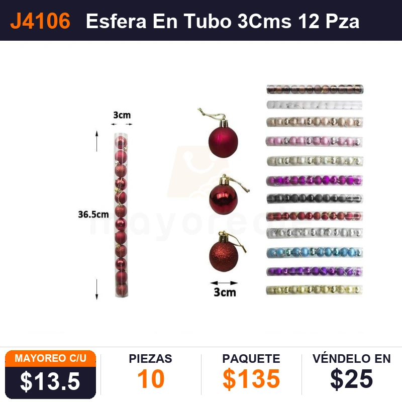 Esfera En Tubo 3Cms 12 Pzas - Pack x10