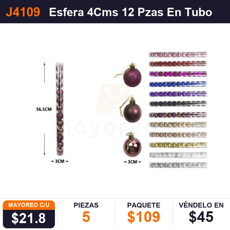 Esfera 4Cms 12 Pzas En Tubo - Pack x5