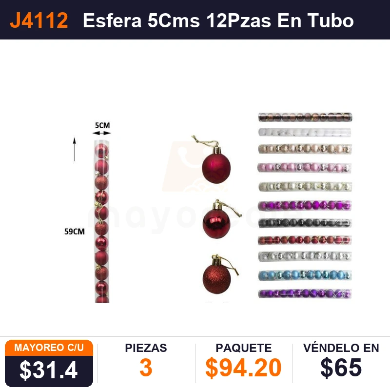 Esfera 5Cms 12Pzas En Tubo - Pack x3