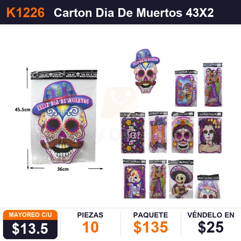 Carton Dia De Muertos 43X28Cms Halloween - Pack x10
