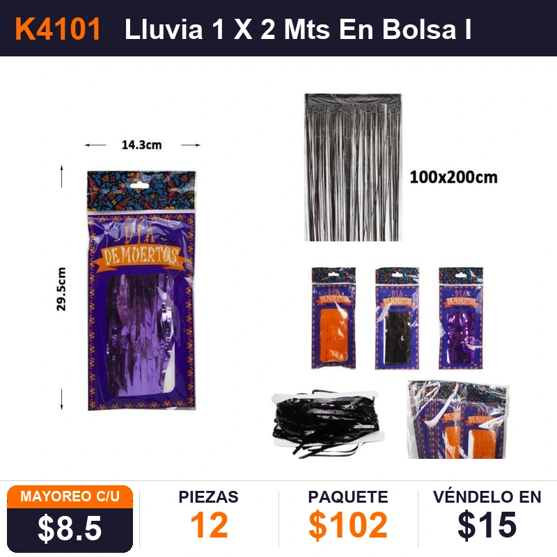 Lluvia dia de Muertos 1 X 2 Mts - Pack x12