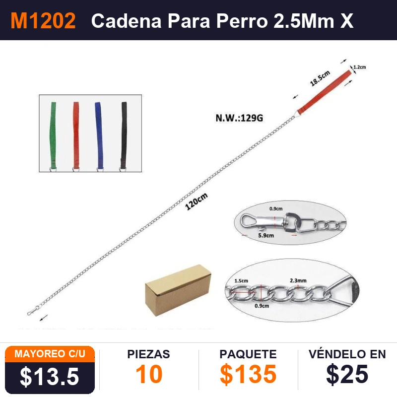 Cadena Para Perro 2.5Mm X 1.2 Metros - Pack x10