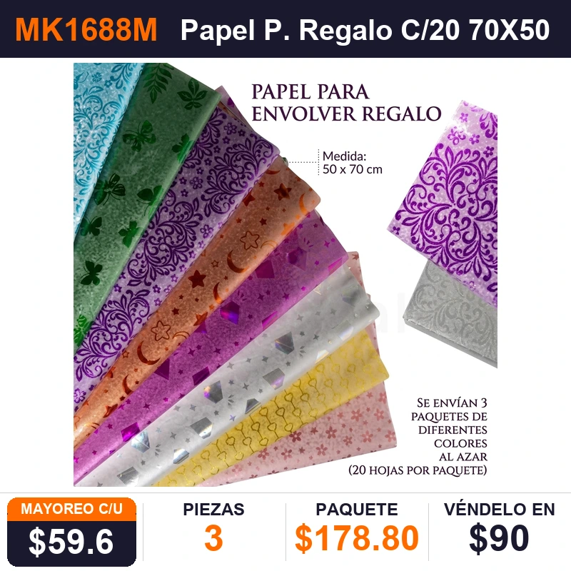 Papel P. Regalo C/20 70X50 Cm - Pack x3