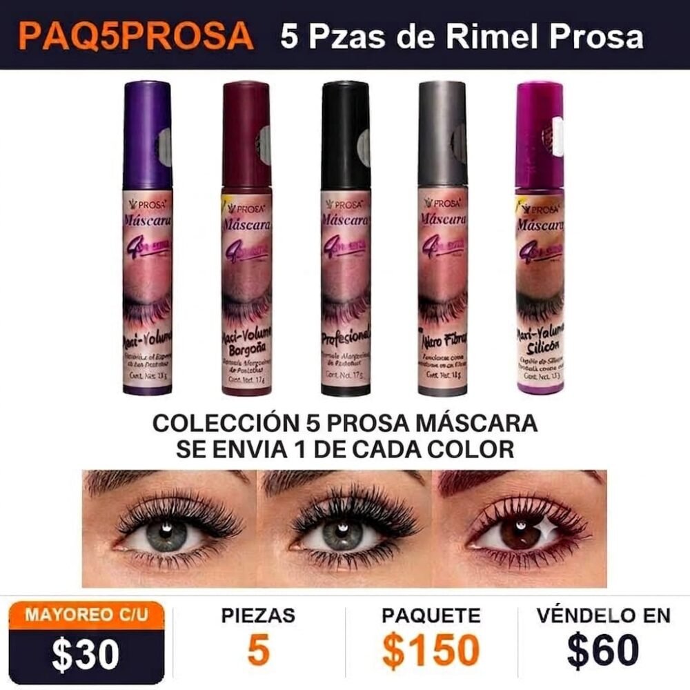 5 Pzas de Rimel Prosa - Pack x 5