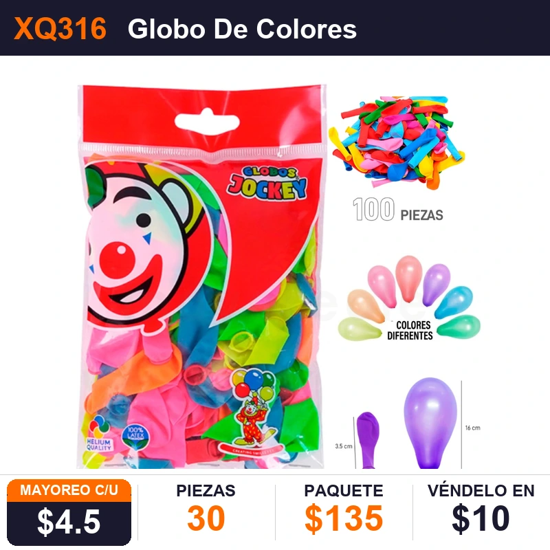 Globo De Colores Con 100 pzas- Pack x30
