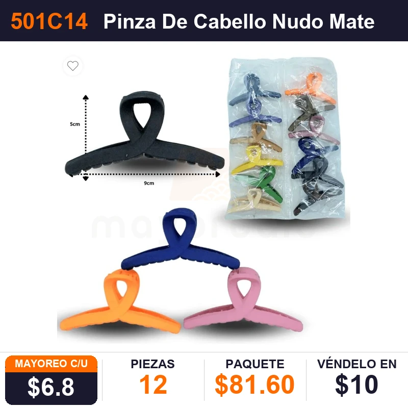 Pinza De Cabello Nudo Mate 9 Cm - Pack x12