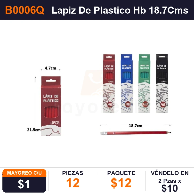 Lapiz De Plastico Hb 18.7 Cms - Pack x12