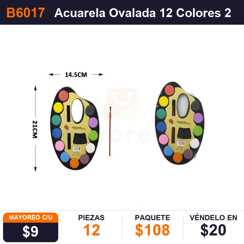 Acuarela Ovalada 12 Colores 21.1 X 14.5 Cms - Pack x12