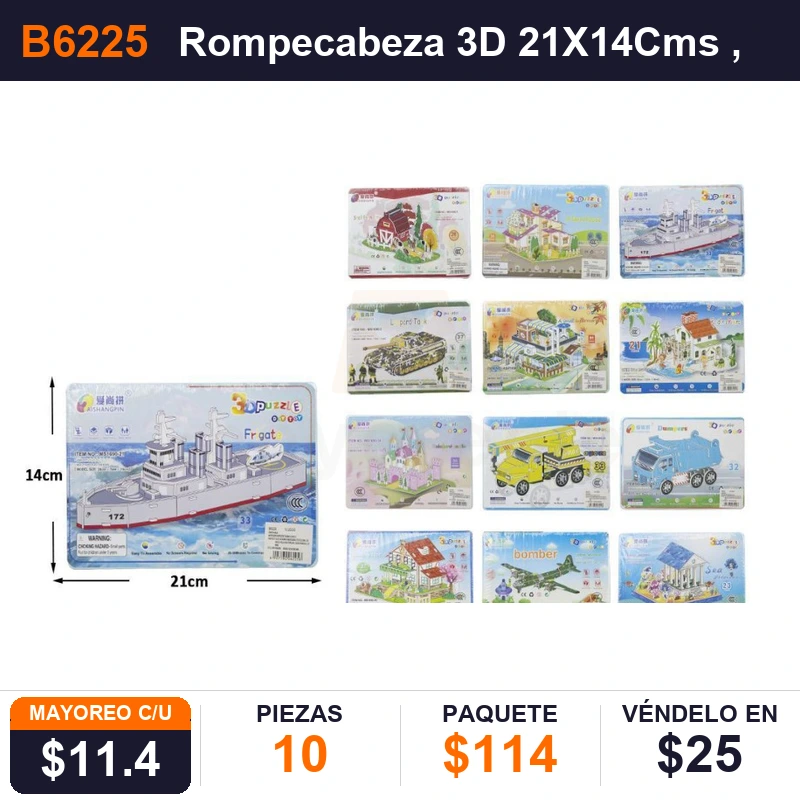 Rompecabeza 3D 21X14Cms - Pack x10