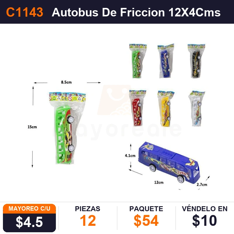 Autobus De Friccion 12X4Cms - Pack x12