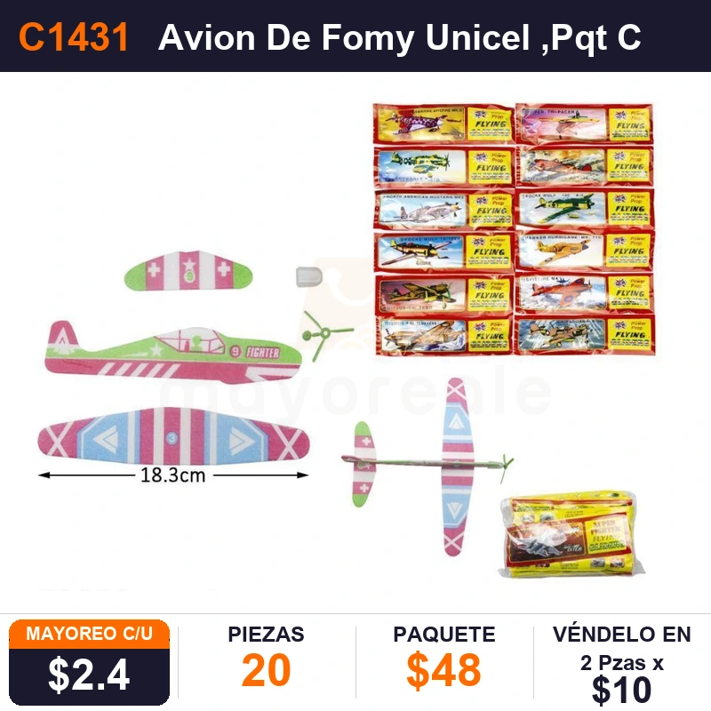 Avion De Fomy Unicel - Pack x20