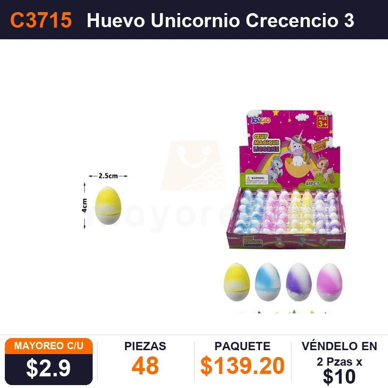 Huevo Unicornio Crecencio 3X4Cms - Pack x48