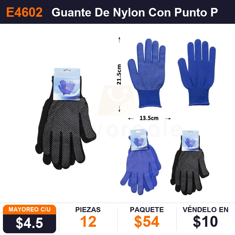 Guante De Nylon Con Punto Pvc Par - Pack x12