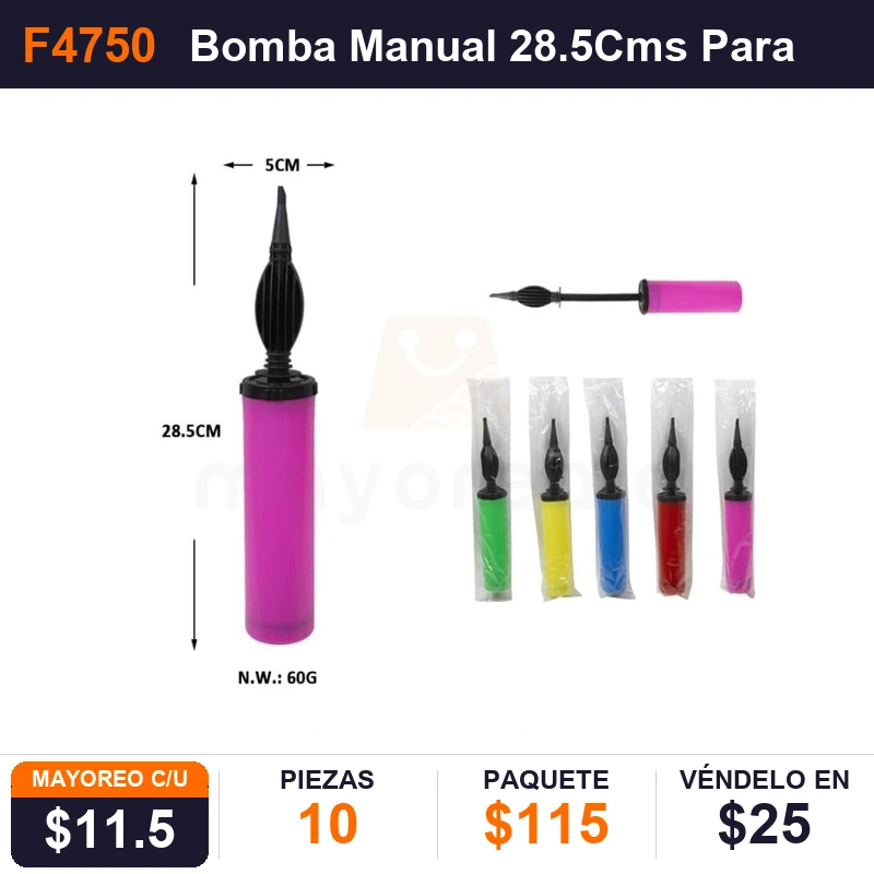 Bomba Manual 28.5Cms Para Inflar Globos - Pack x10