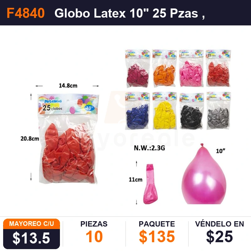 Globo Latex 10" 25 Pzas - Pack x10