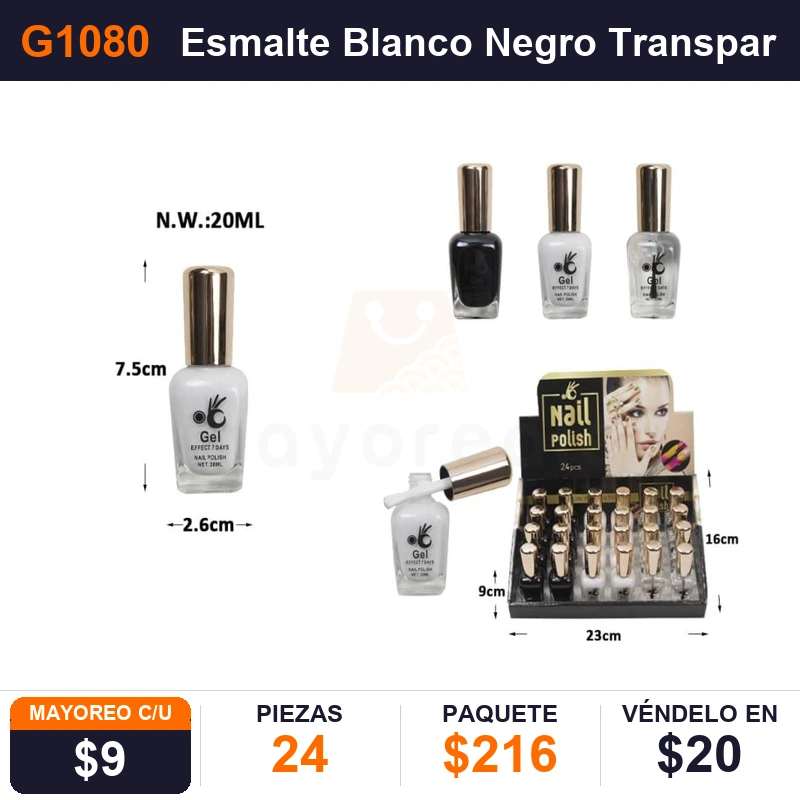 Esmalte Blanco Negro Transparente - Pack x24