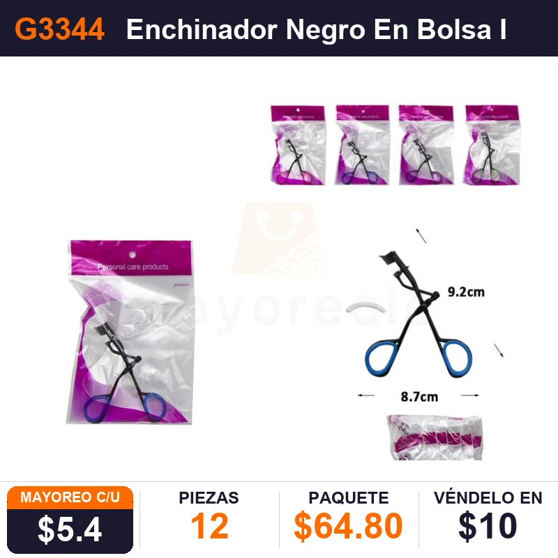 Enchinador Negro En Bolsa Individual - Pack x12