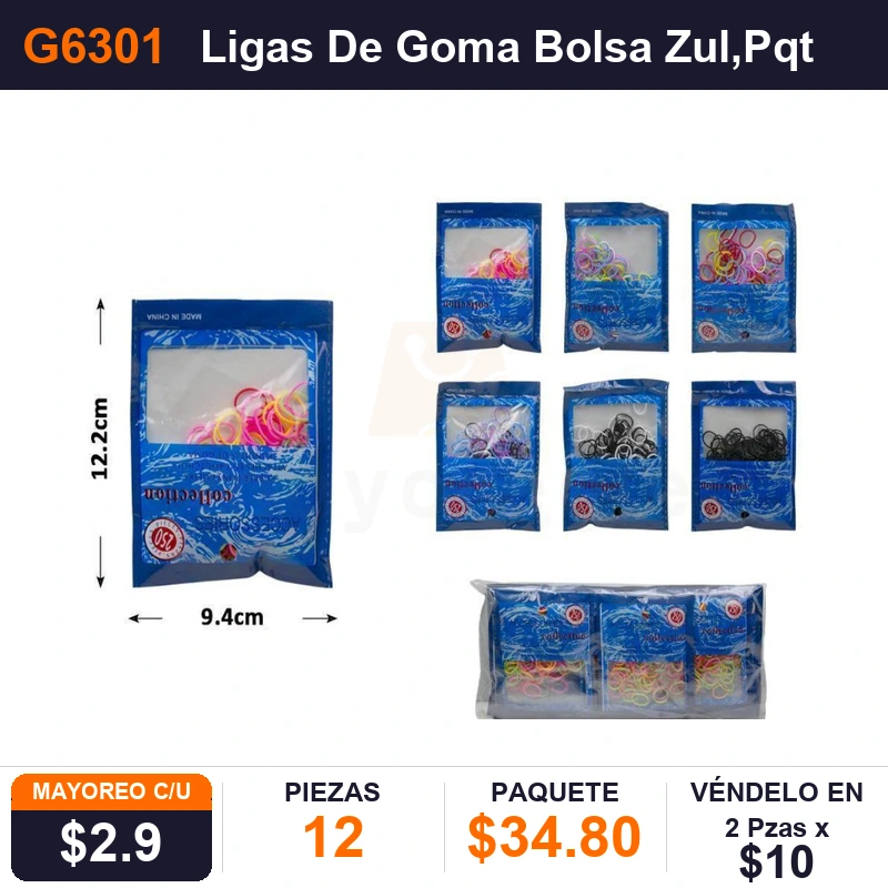 Ligas De Goma Bolsa Azul - Pack x12